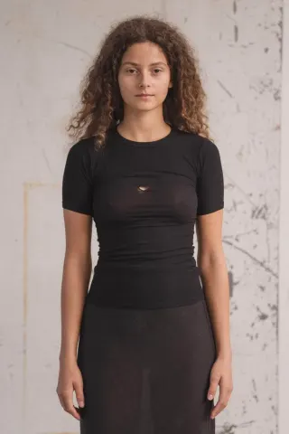 Baserange Heart Short Sleeve Cotton Rib – sort — produktfoto