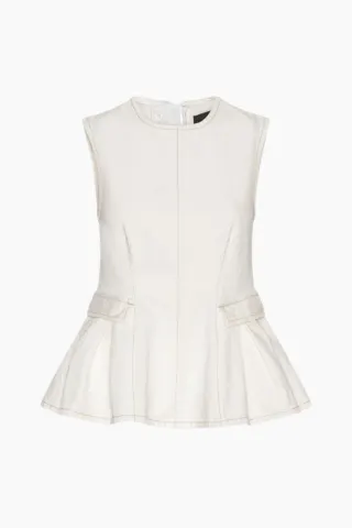 Rotate Peplum Denim Top – Raw White Denim — produktfoto