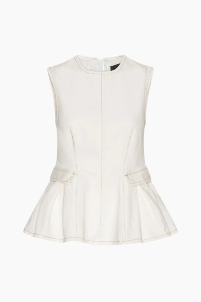 Rotate Peplum Denim Top – Raw White Denim — produktfoto