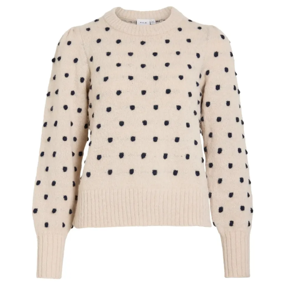 VILA strik Vidottie – Birch NAVY BLAZER DOTS — produktfoto