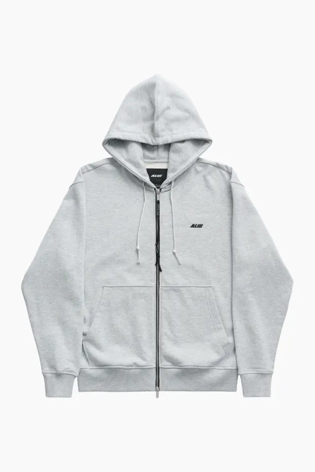 ALIS Aaron Hoodie W/ Zipper & Logo – Grey Melange — produktfoto