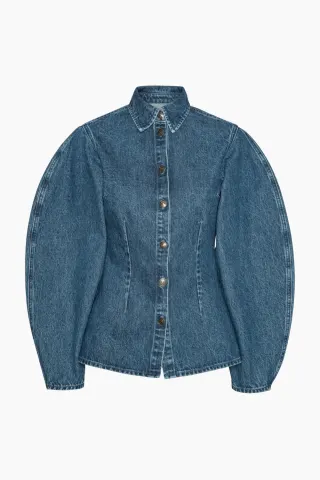Rotate Fitted Denim Shirt – Medium Blue Denim — produktfoto