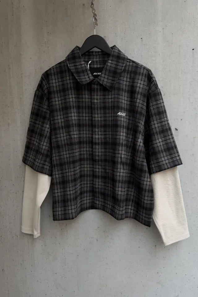 ALIS Tody Double Layered Shirt – Grey/Black Tartan — produktfoto