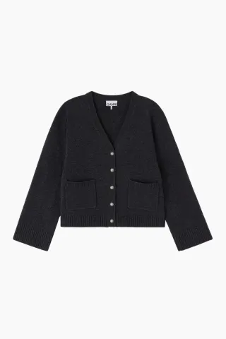 GANNI Compact Wool Cardigan A1070079 – Phantom — produktfoto