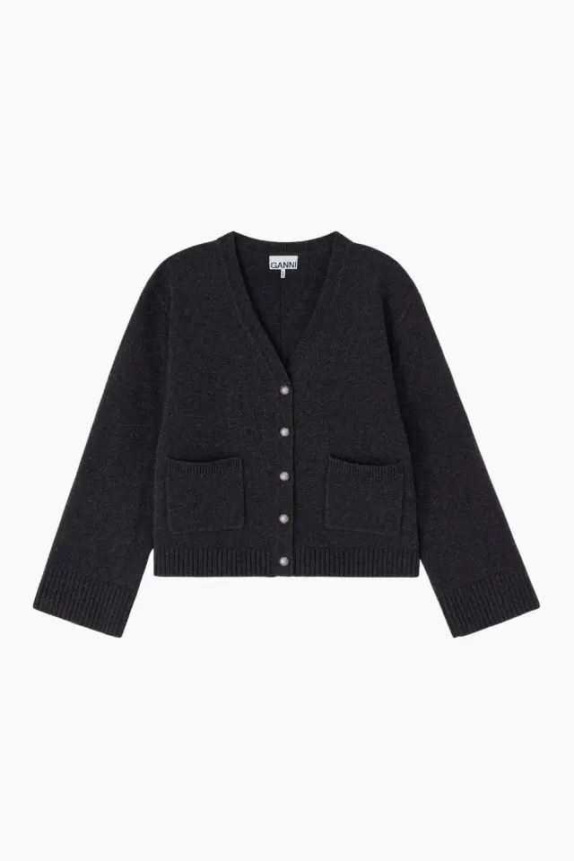 GANNI Compact Wool Cardigan A1070079 – Phantom — produktfoto