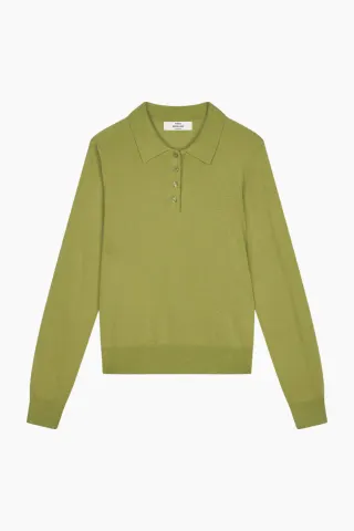 Mads Nørgaard Fine Merino Rosa Polo Knit – Green Olive — produktfoto
