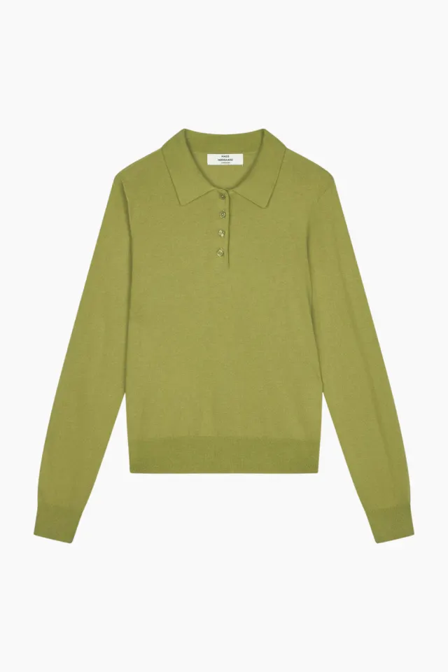 Mads Nørgaard Fine Merino Rosa Polo Knit – Green Olive — produktfoto