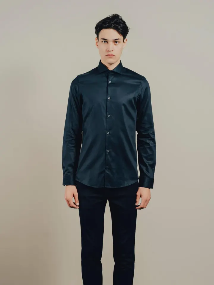 Gnious Curtis langærmet skjorte – Ultra Dark Navy — produktfoto