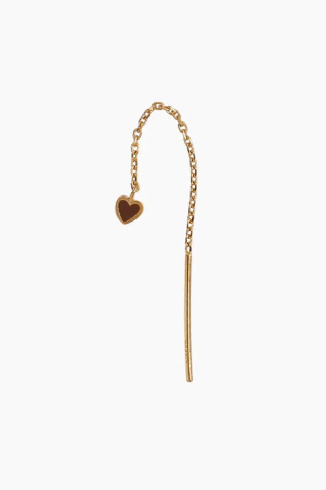 STINE A Dangling Love Heart Enamel Earring – Mocha — produktfoto