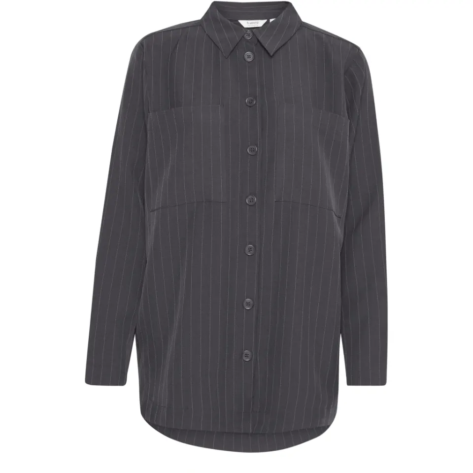 b.young skjorte Bymmidde – Dark Grey Mel. Pinstripe Mix — produktfoto