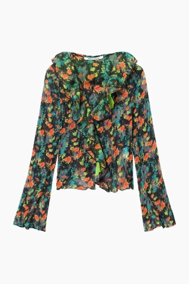 Wood Wood Hannah Chiffon Blouse – Black AOP — produktfoto
