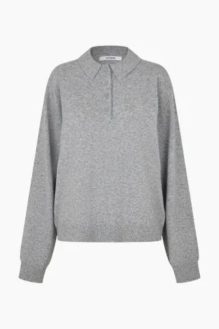 Oval Square Avar Knit Polo – Grey Melange — produktfoto
