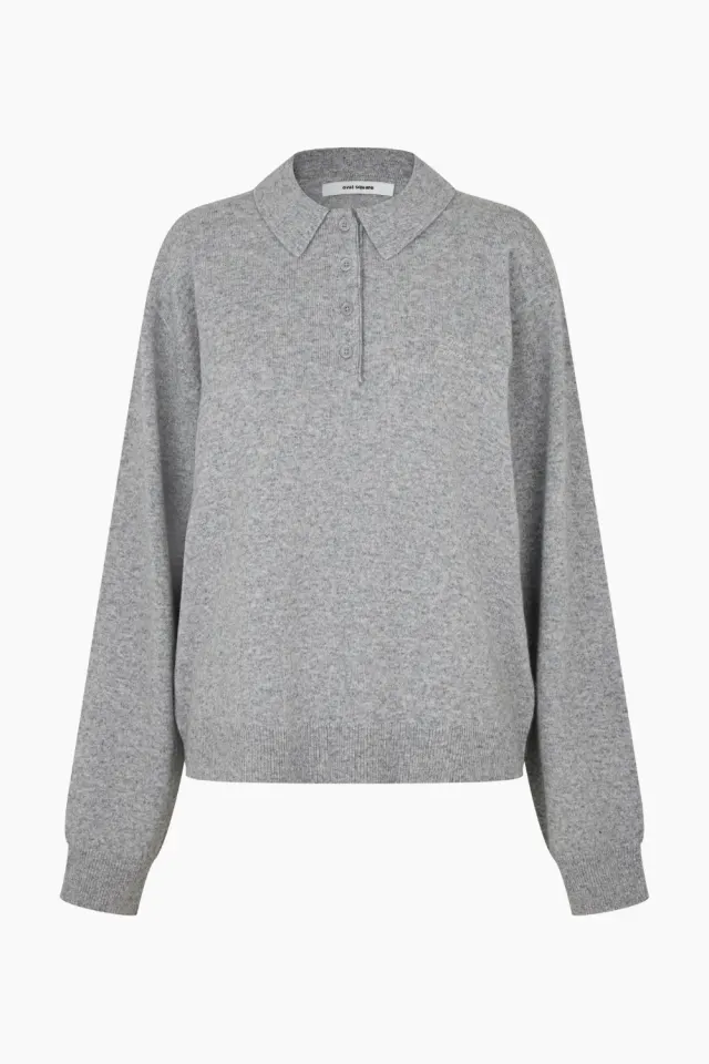 Oval Square Avar Knit Polo – Grey Melange — produktfoto