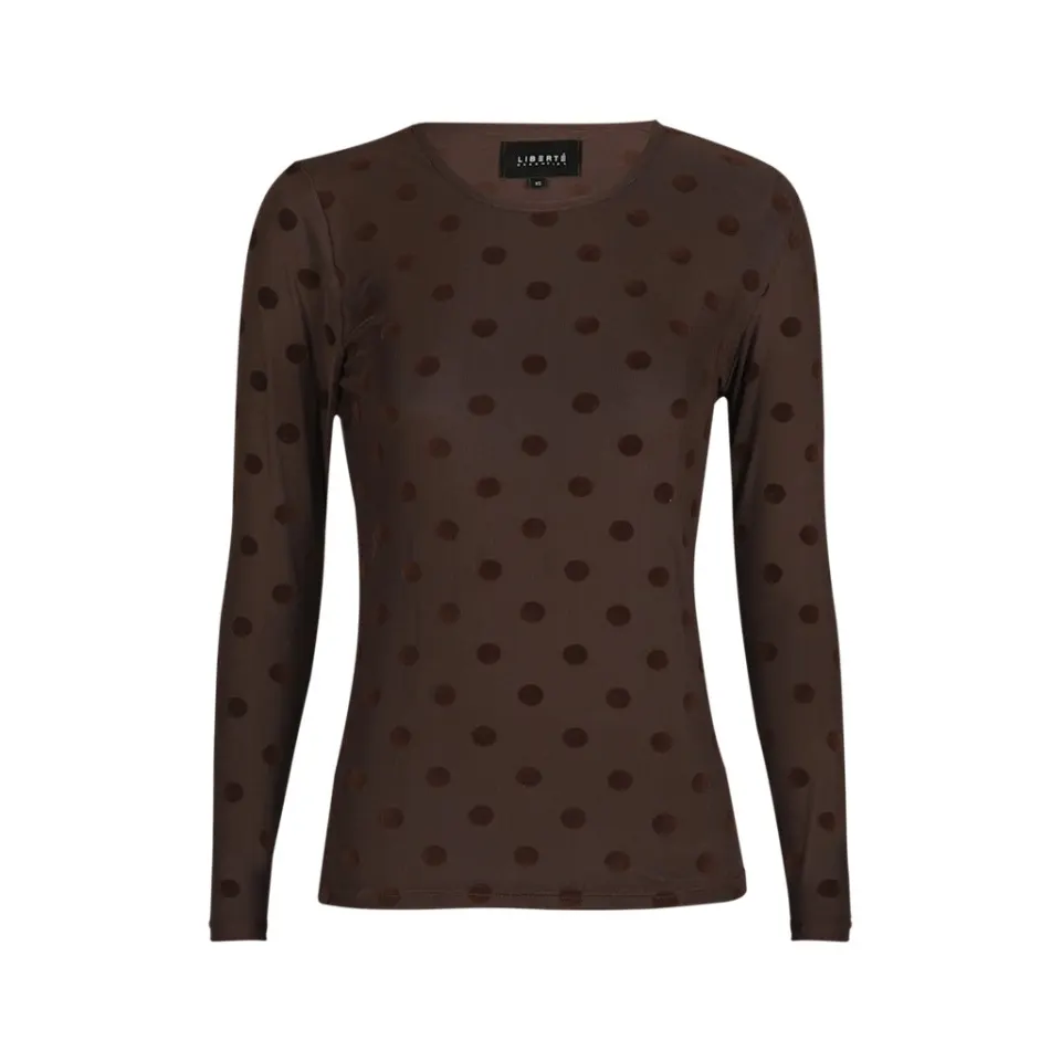 Liberté bluse Mesh – DARK BROWN BIG FLOCK DOT — produktfoto