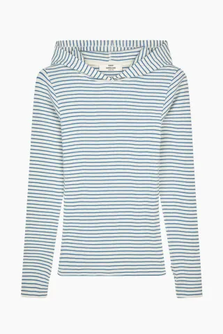 Mads Nørgaard 2x2 Cotton Stripe Tutti Hood – Vanilla Ice/Bright Cobalt — produktfoto