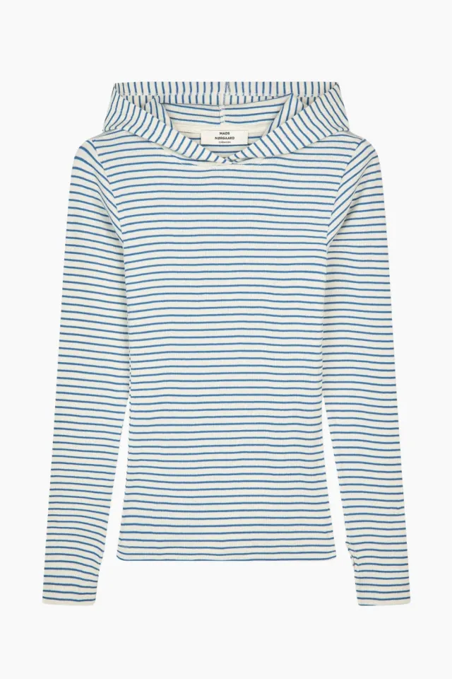 Mads Nørgaard 2x2 Cotton Stripe Tutti Hood – Vanilla Ice/Bright Cobalt — produktfoto