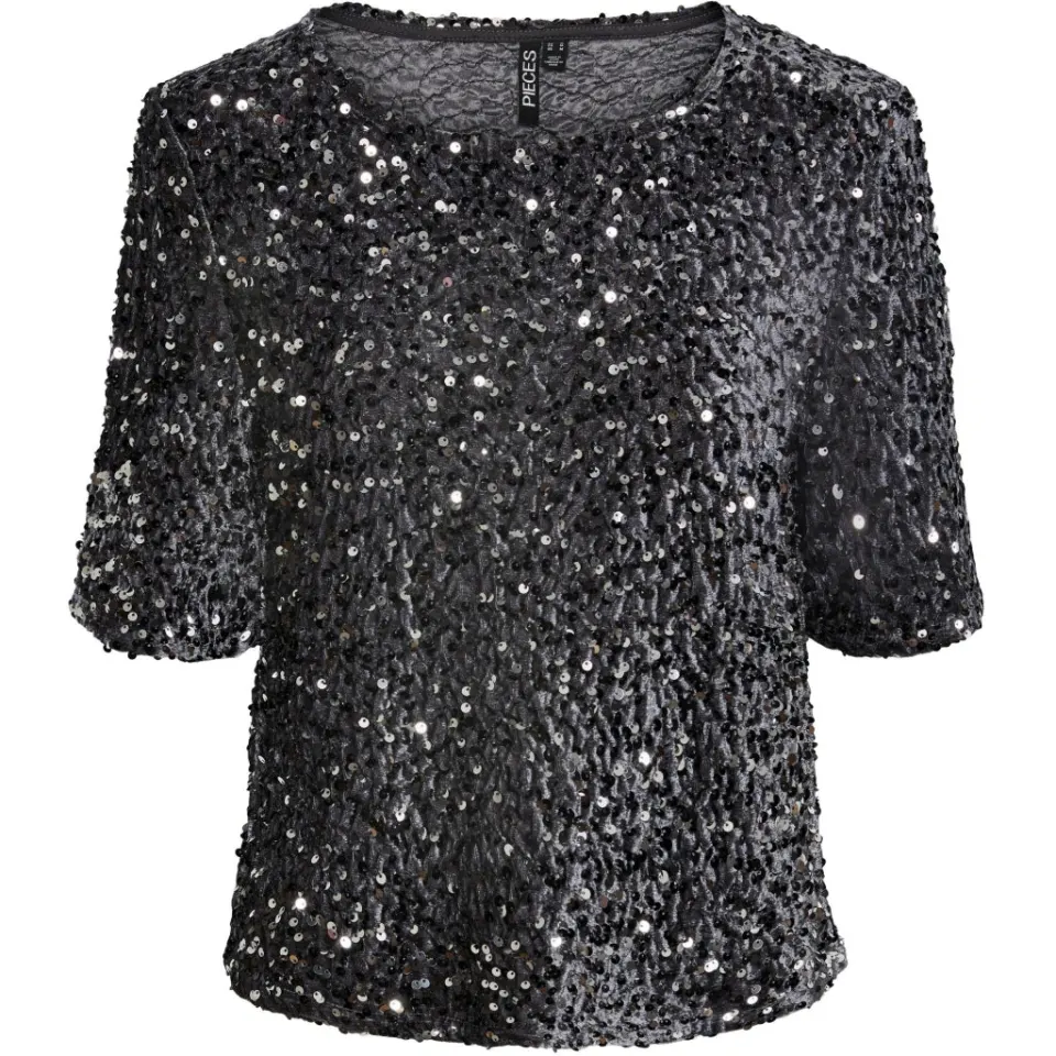 Pieces top Pckam – Magnet Black silver sequins — produktfoto