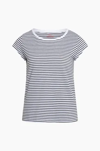 Mads Nørgaard Organic Jersey Stripe Teasy Tee – White/Black — produktfoto