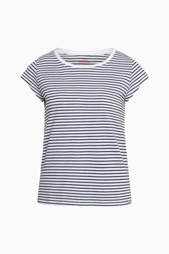 Mads Nørgaard Organic Jersey Stripe Teasy Tee – White/Black — produktfoto