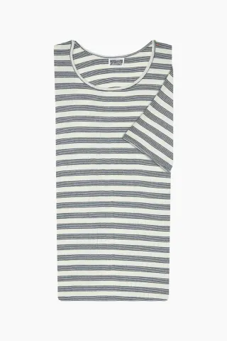 Nørgaard på Strøget 101 Short Sleeve BW Stripe – Ecru/Marine — produktfoto