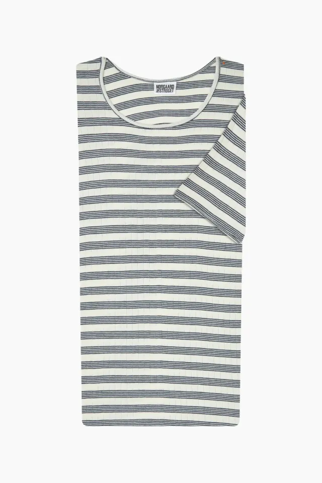 Nørgaard på Strøget 101 Short Sleeve BW Stripe – Ecru/Marine — produktfoto