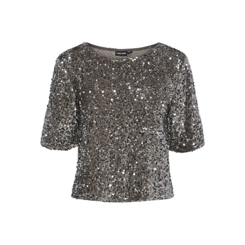 Pieces top Pckam med korte ærmer – Morel Silver sequins — produktfoto
