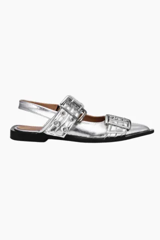 GANNI Feminine Buckle Ballerina Metallic S2725 – sølv — produktfoto