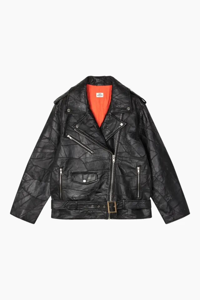 Mads Nørgaard Patch Leather Berline Jacket – sort — produktfoto