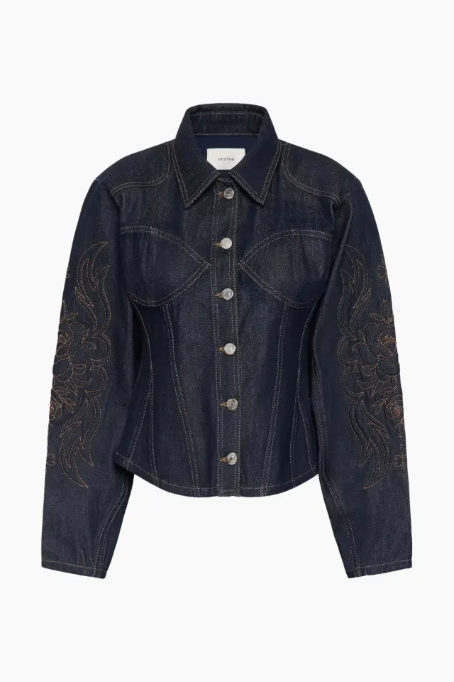 Gestuz GZthenna Waisted Jacket – Dark Blue Unwashed — produktfoto