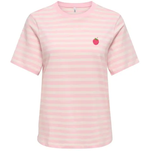 ONLY t-shirt Onllivina – Rosy Touch Cloud dancer raspberry emb ches — produktfoto