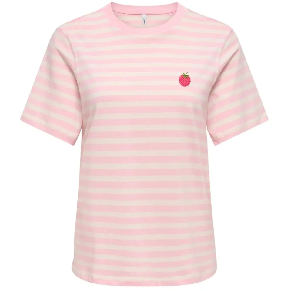 ONLY t-shirt Onllivina – Rosy Touch Cloud dancer raspberry emb ches — produktfoto