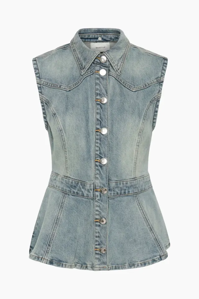 Gestuz GZnoma SL Shirt – Vintage Mid Blue Wash — produktfoto