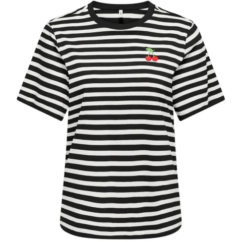 ONLY t-shirt Onllivina – Black Cloud dancer cherry emb chest — produktfoto