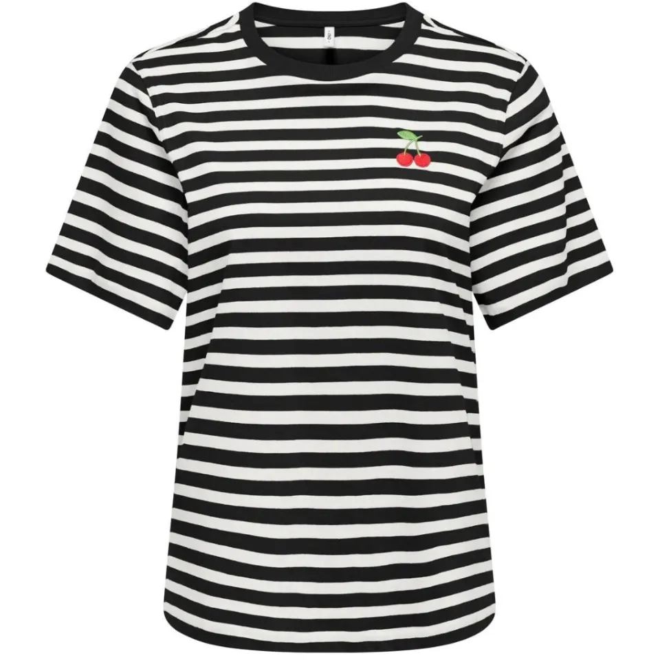 ONLY t-shirt Onllivina – Black Cloud dancer cherry emb chest — produktfoto