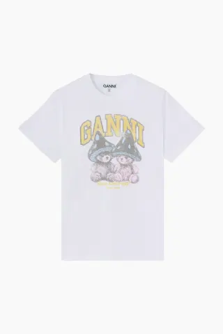 GANNI Basic Cotton Relaxed T-shirt Teddy Mushrooms A1050311 – Bright White — produktfoto