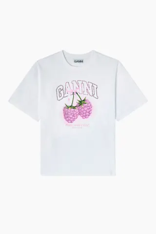 GANNI Heavy Cotton Jersey Raspberry T-shirt A1050140 – Bright White — produktfoto