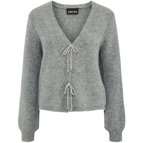 Pieces cardigan Pcanna – Medium Grey Melange Silver Glitter Bow — produktfoto