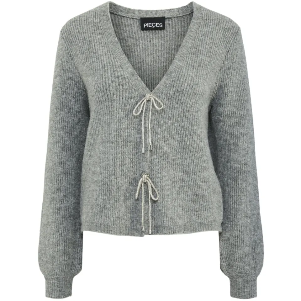 Pieces cardigan Pcanna – Medium Grey Melange Silver Glitter Bow — produktfoto