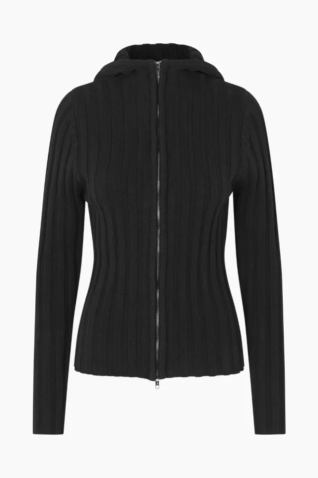 Oval Square Alan Hood Zip Cardigan – sort — produktfoto