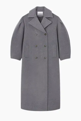GANNI Peacoat Wool Long Coat W0929 – Pewter — produktfoto