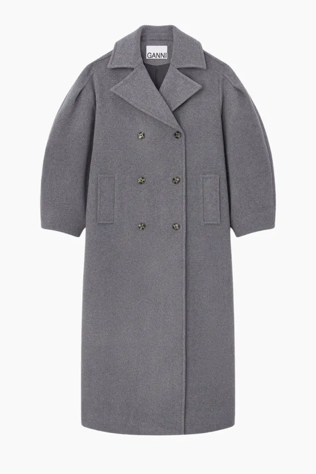 GANNI Peacoat Wool Long Coat W0929 – Pewter — produktfoto