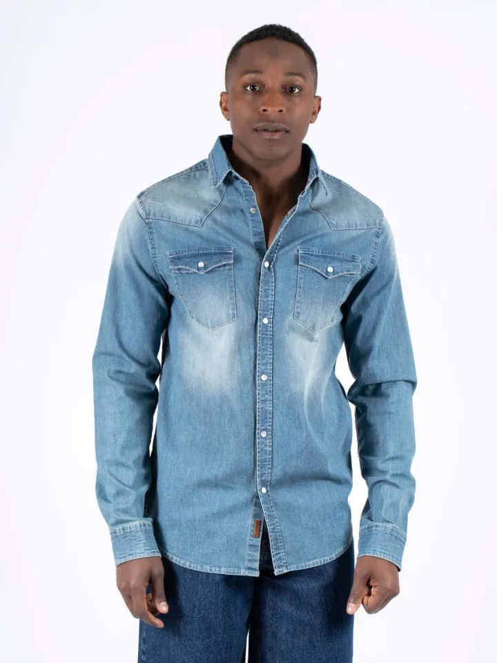 Marcus MAmojo ls shirt Noos – Med Blue Wash — produktfoto