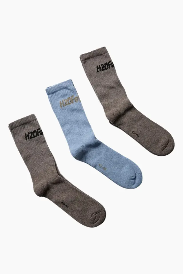 H2O Fagerholt Suck Socks 3 Pack – Brown/Brown/Light Blue — produktfoto