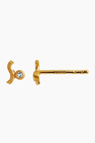 STINE A Petit Wave Earring Gold with Stone – lyseblå — produktfoto