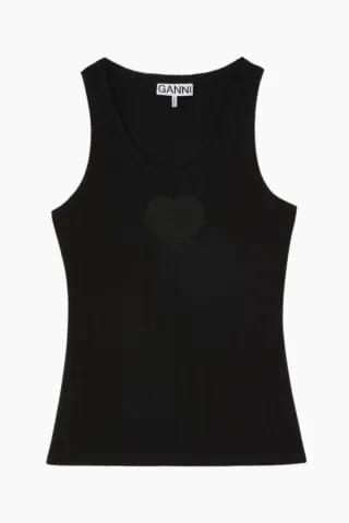 GANNI Compact Pointelle Rib Jersey Tank Top A1040451 – sort — produktfoto