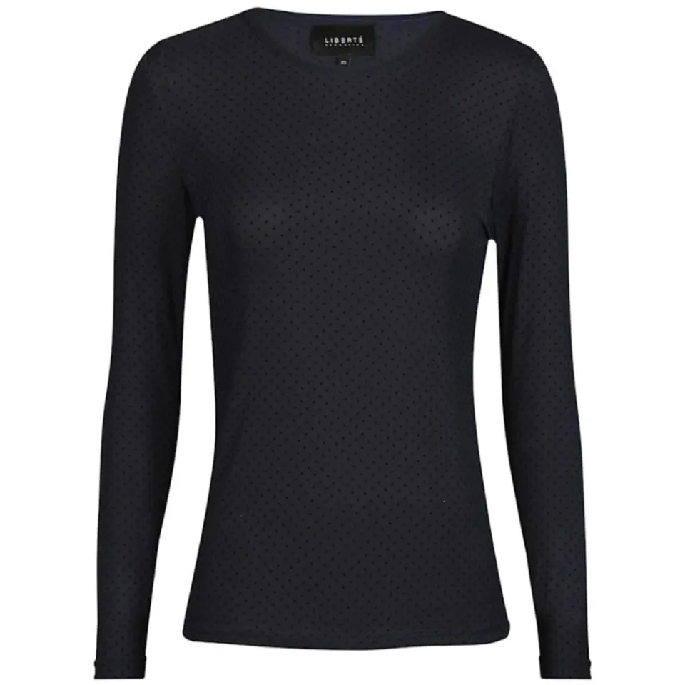 Liberté bluse Mesh – NAVY BLACK SMALL FLOCK DOT — produktfoto