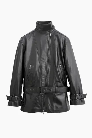 Oval Square Jelena Leather Jacket – sort — produktfoto
