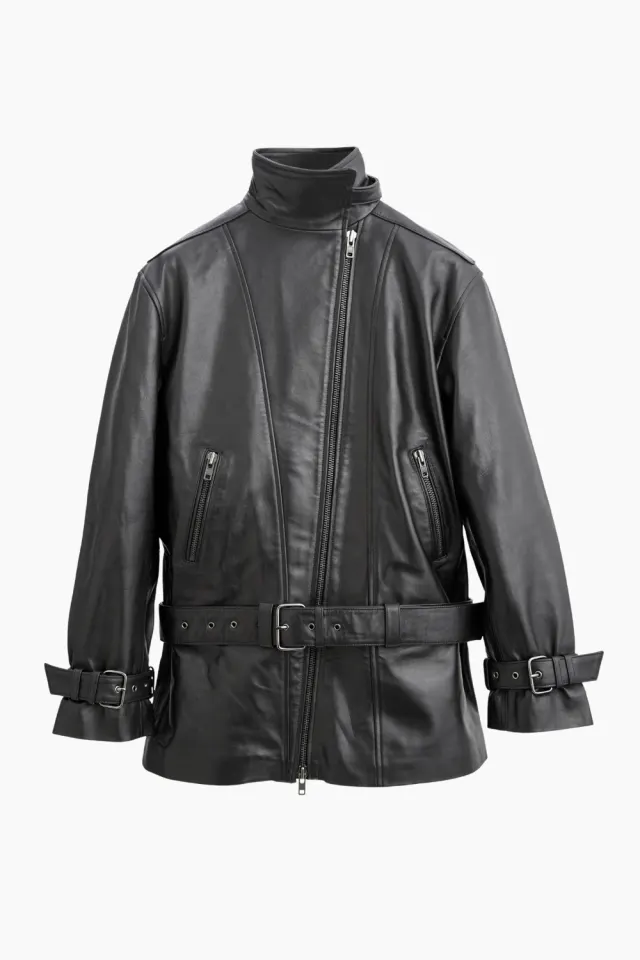 Oval Square Jelena Leather Jacket – sort — produktfoto