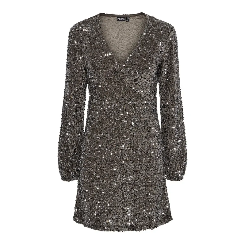 Pieces kjole Pckam med pailletter – Morel Silver sequins — produktfoto