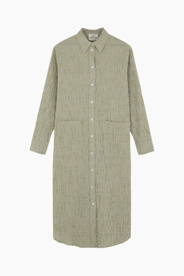 Mads Nørgaard Crinckle Pop Zindi Dress – Olive Branch/Cloud Dancer — produktfoto